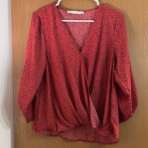 All in Favor Red and Black Dotted Blouse Size Medium